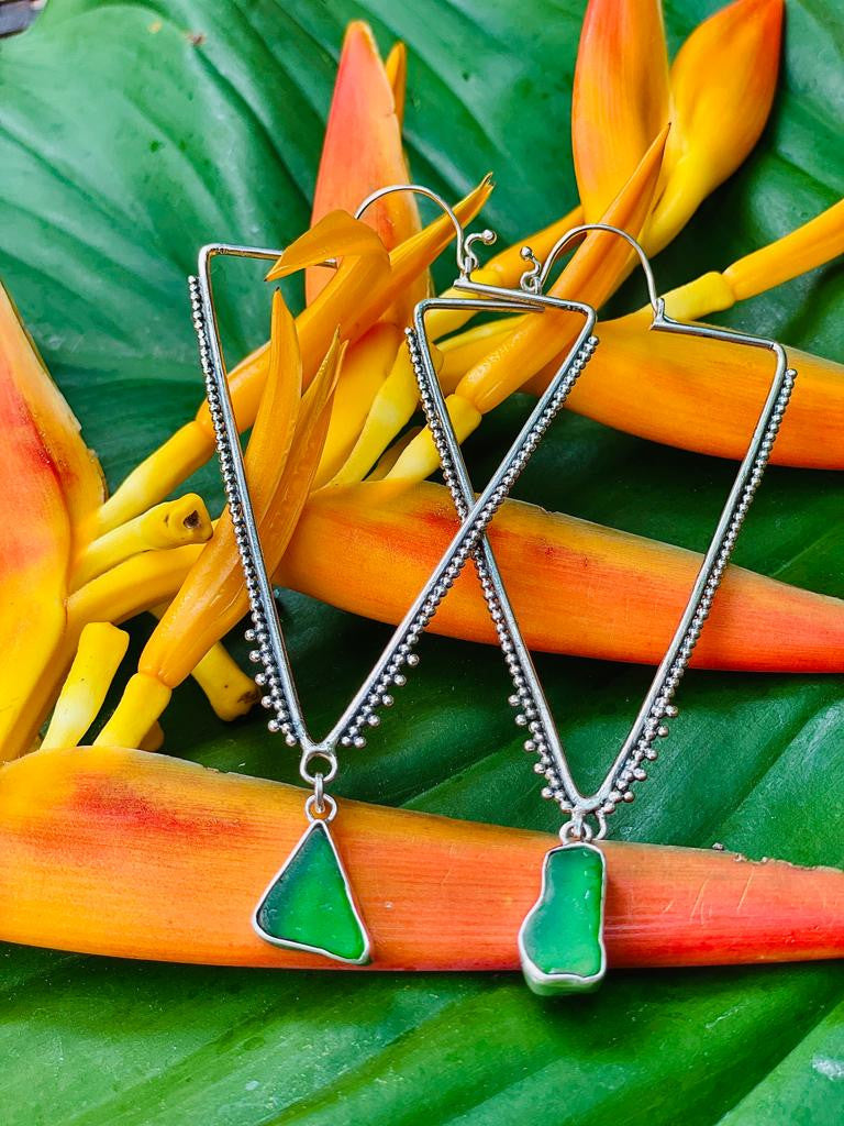 Sea's Poetry: Triable Hoop Earrings with Authentic Sea Glass
