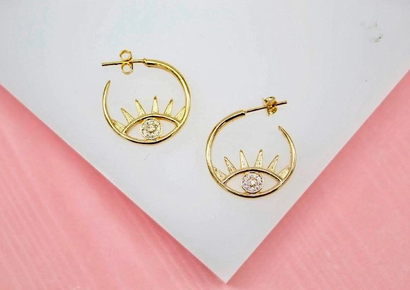 Guardian Glimmer: Small 18K Gold Fill Evil Eye Hoop Earrings