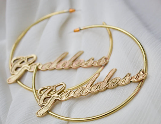 Goddess Athena: Majestic Statement Word Hoop Earrings