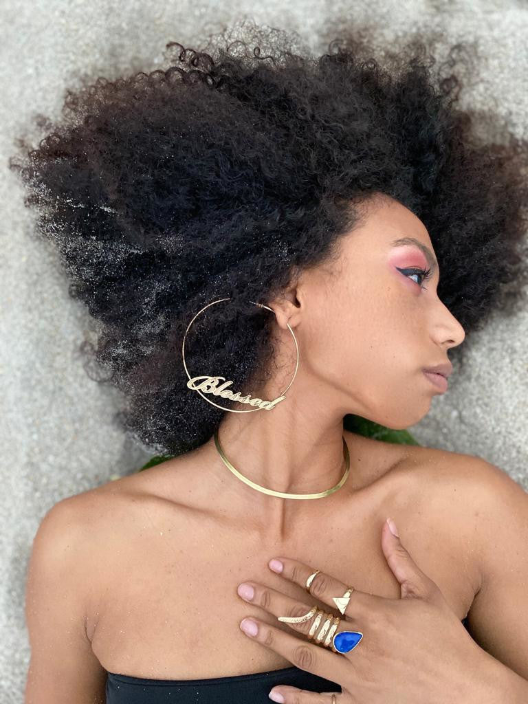 Divine Whisper: I Am Blessed – 18K Large Gold Fill Word Hoop Earrings